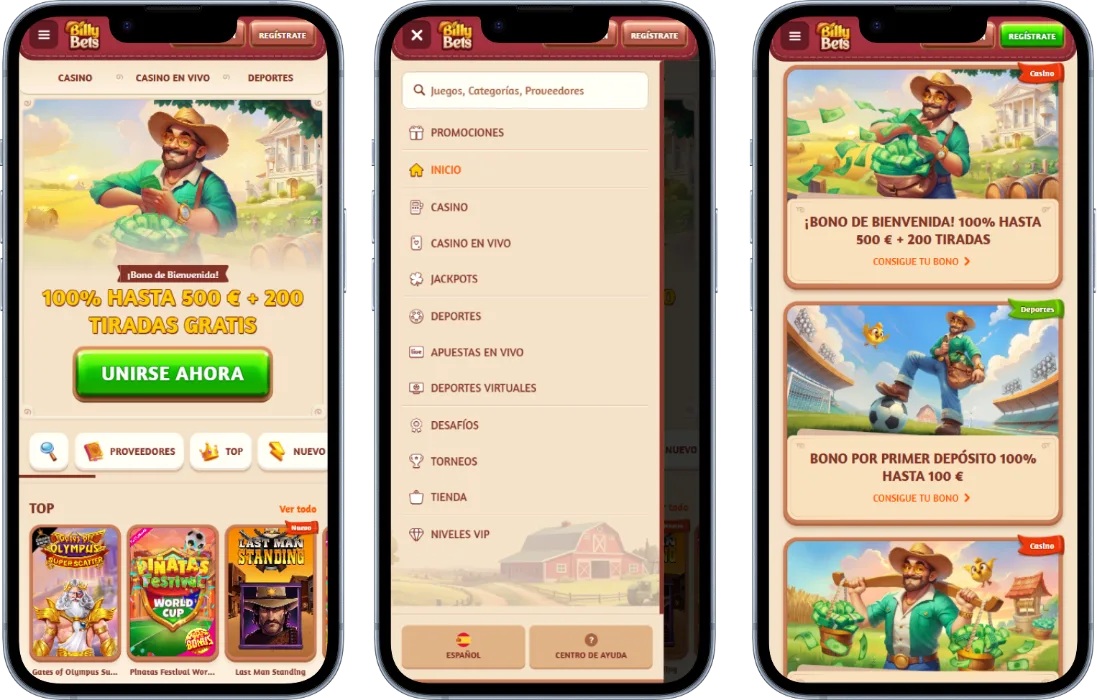 BillyBets Casino Versión para móviles